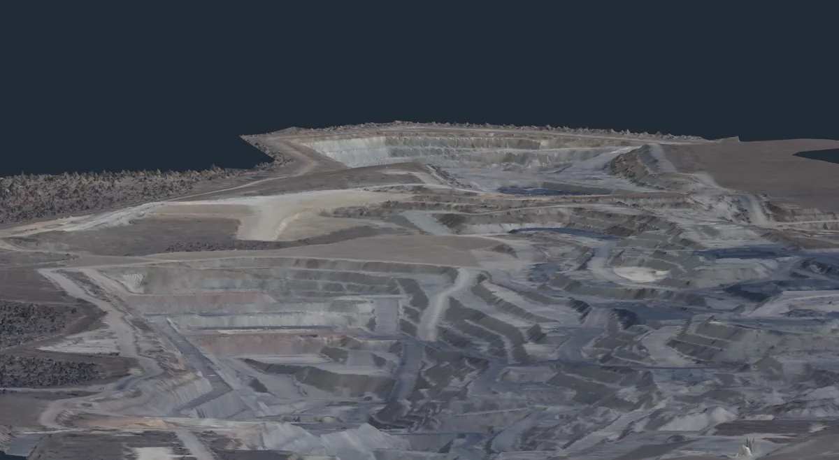 Triangulated mine surface rendered in Incline.